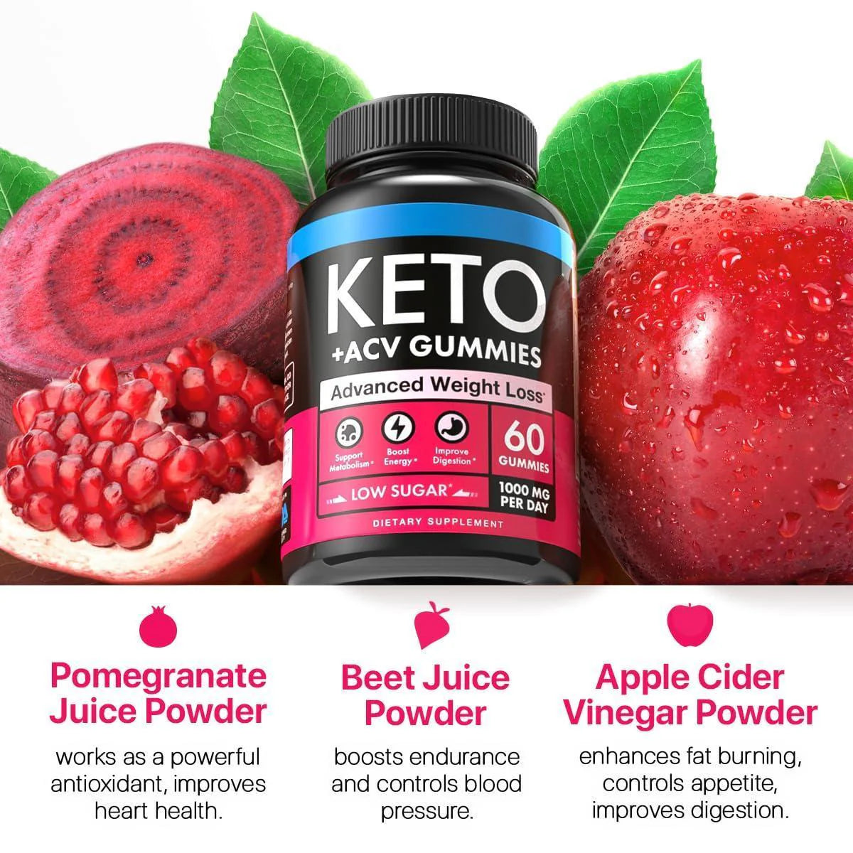 Keto Apple Cider Vinegar Gummies 1000Mg Well Digested ACV Keto Gummies 60 Pcs