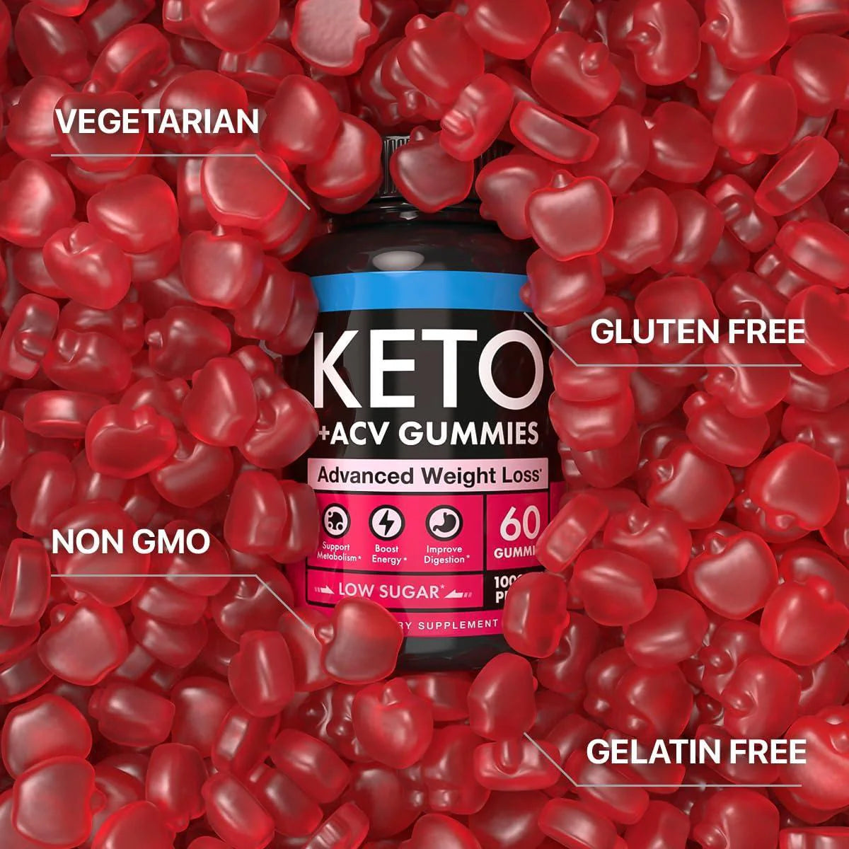 Keto Apple Cider Vinegar Gummies 1000Mg Well Digested ACV Keto Gummies 60 Pcs